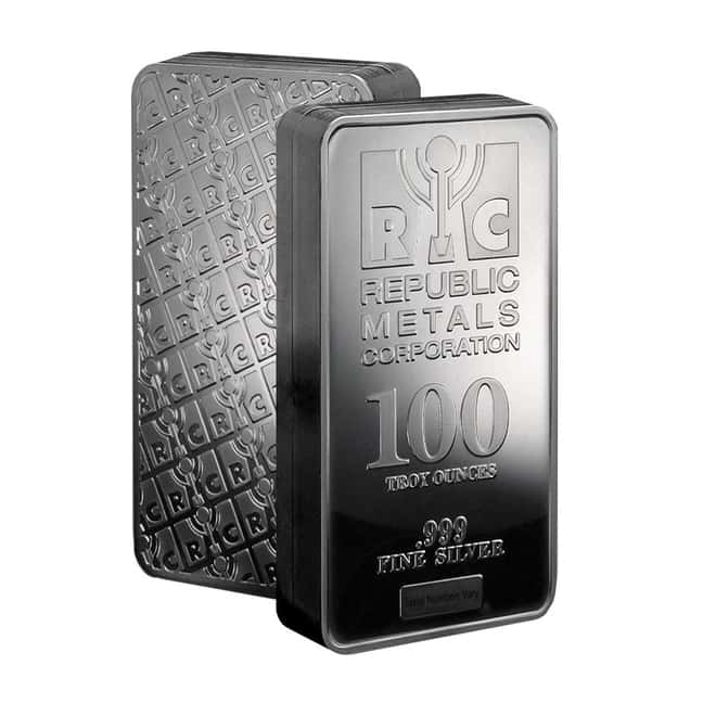 100 oz Republic Metals (RMC) Silver Bar .999 Fine w/Box (Pressed)