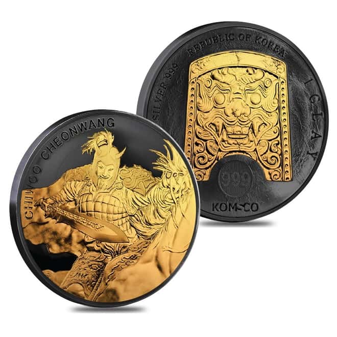 2018 1 oz South Korea Silver Chiwoo Cheonwang Medal Black Ruthenium 24K Gold Edition (w/Box & COA)