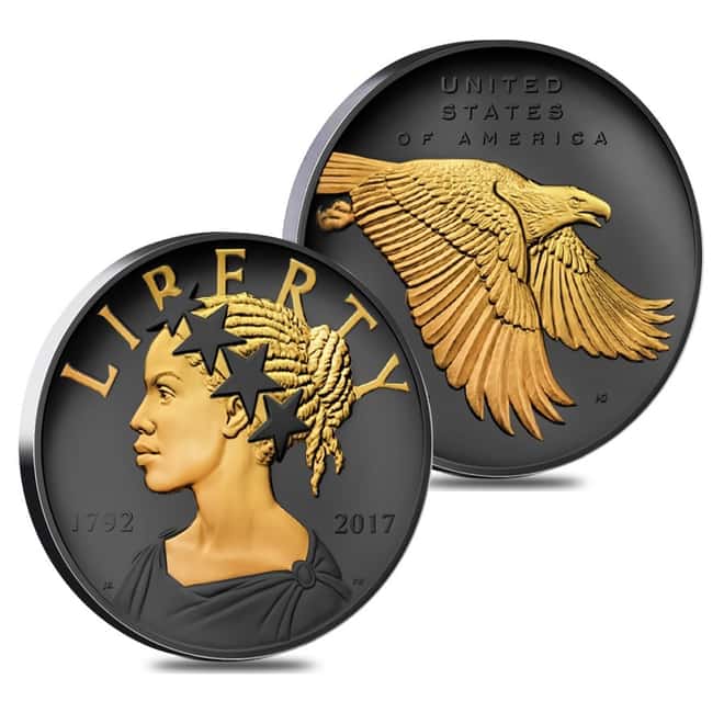 2017 S 1 oz American Liberty Proof Silver Medal .9999 Fine Black Ruthenium 24K Gold Edition (w/Box & COA) 