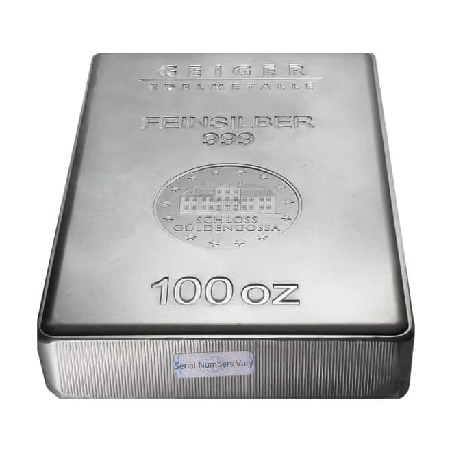 100 oz Geiger Silver Bar .999 Fine (Security Line Series)