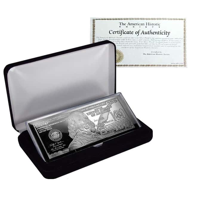 4 oz Silver Bar Random Year Bill (w/Box & COA)