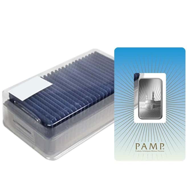 10 gram PAMP Suisse Silver Bar - Ka 'Bah Mecca (in Assay) .999 Fine