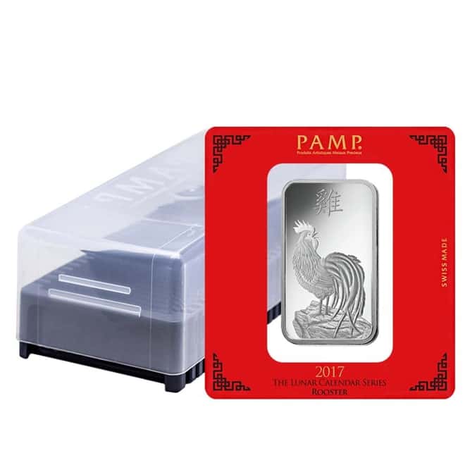 100 gram PAMP Suisse Year of the Rooster Silver Bar (In Assay)