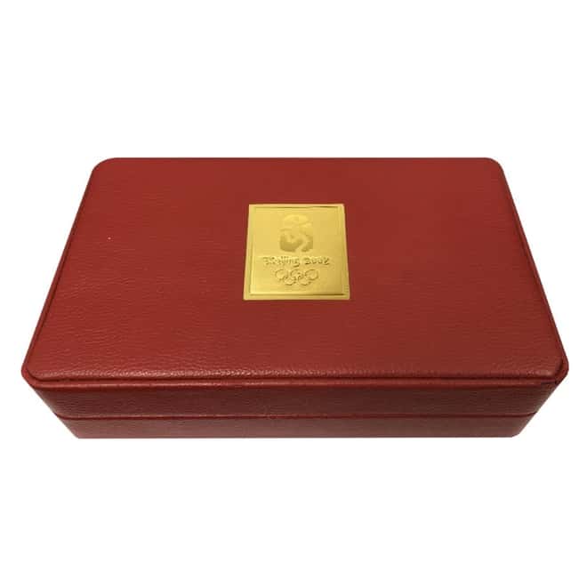 2008 China 110 gram Silver 5 gram Gold Beijing Olympics Mascots Bar .999 Fine (w/Box)