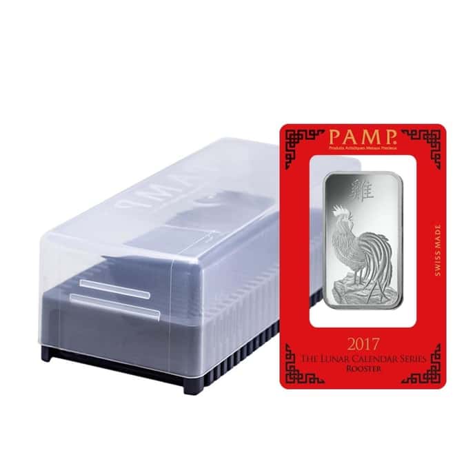 Box of 25 - 1 oz PAMP Suisse Year of the Rooster Silver Bar (In Assay)