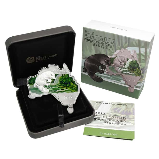 2013 1 oz Australian Silver Platypus Map Shaped Coin (w/Box & COA)