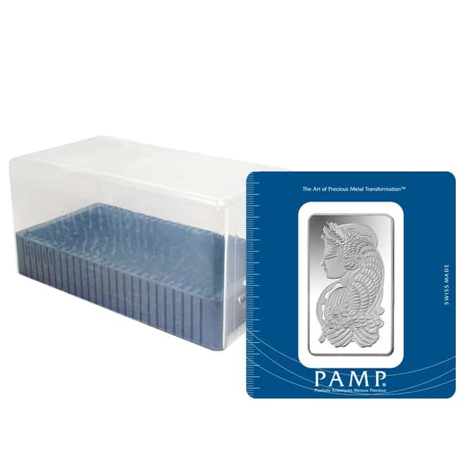 Box of 25 - 100 gram PAMP Suisse Lady Fortuna Silver Bar .999 Fine (In Assay) 
