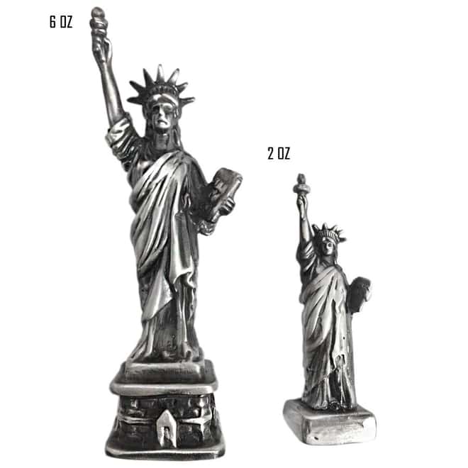 6 oz Statue of Liberty Cast Silver Bullion Exchanges .925 Silver Sterling (Antiqued)