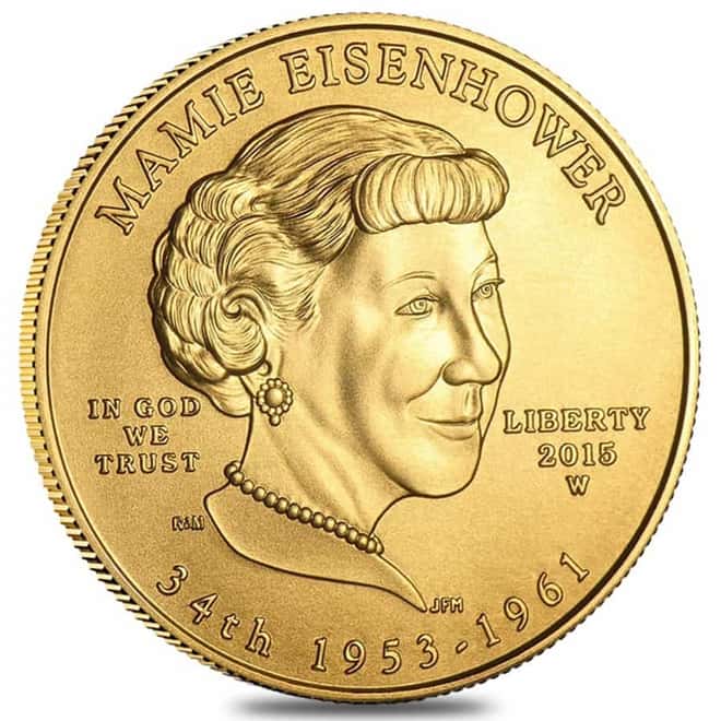 2015 W 1/2 oz $10 First Spouse - Mamie Eisenhower Gold Coin BU (w/Box & COA)