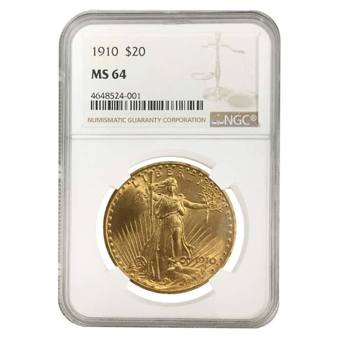1910 $20 Gold Saint Gaudens Double Eagle Coin NGC MS 64 