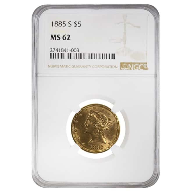 1885 S $5 Liberty Head Gold Half Eagle Coin NGC MS 62