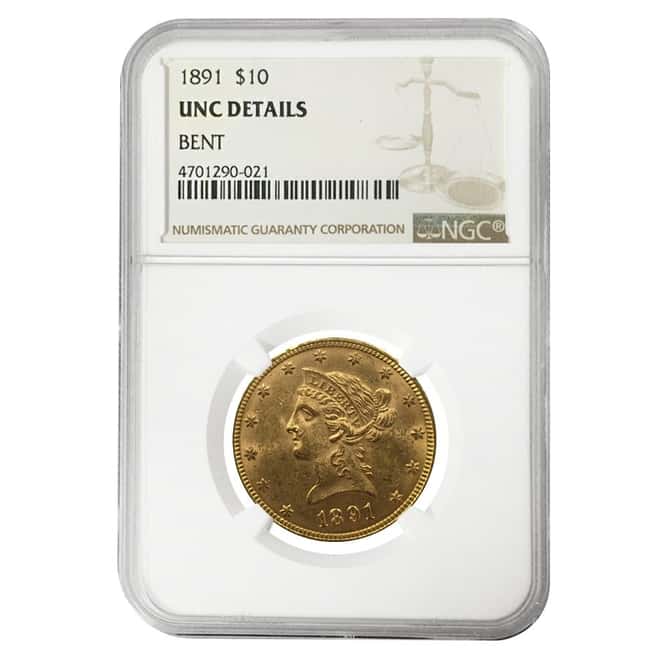 1891 $10 Liberty Head Gold Eagle Coin NGC UNC Details