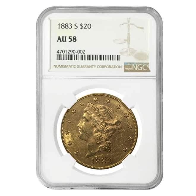 1883 S $20 Liberty Head Double Eagle Gold Coin NGC AU 58