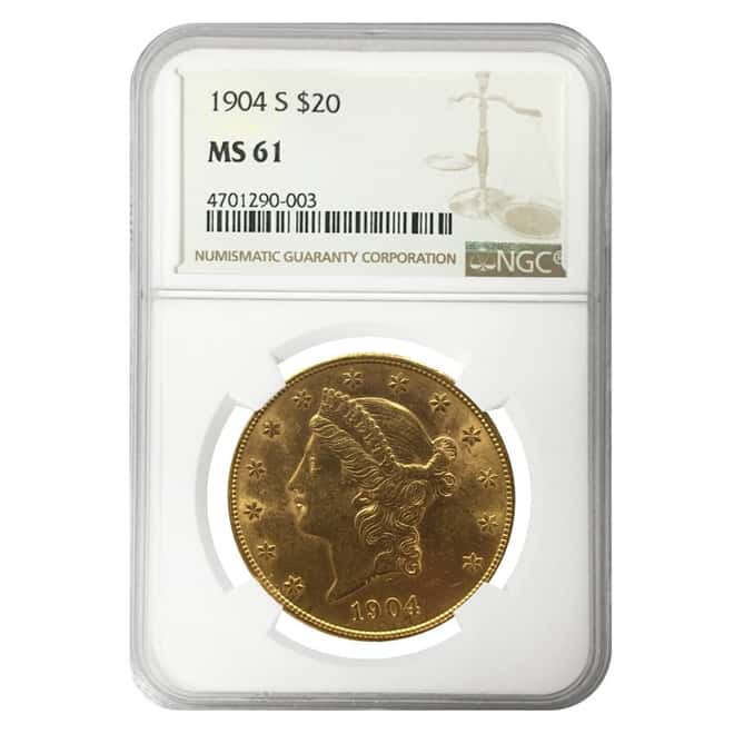1904 S $20 Liberty Head Double Eagle Gold Coin NGC MS 61