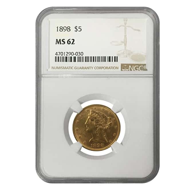 1898 $5 Liberty Head Half Eagle Gold Coin NGC MS 62
