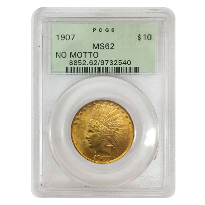 1907 $10 Indian Head Gold Eagle No Motto PCGS MS 62