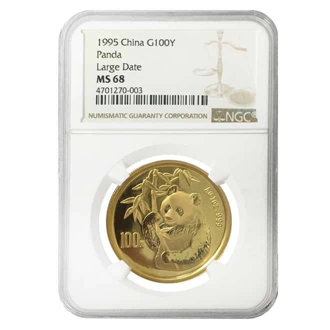 1995 1 oz Chinese Gold Panda 100 Yuan Large Date NGC MS 68