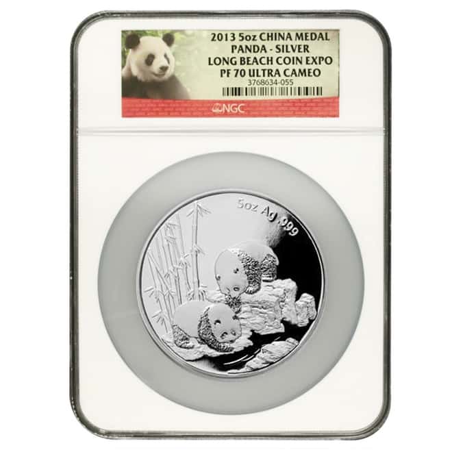 2013 5 oz Proof Silver Chinese Panda Long Beach Coin Expo Medal NGC PF 70 UCAM (w/Box & COA)