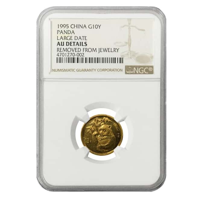 1995 1/10 oz Chinese Gold Panda 10 Yuan Large Date NGC AU Details