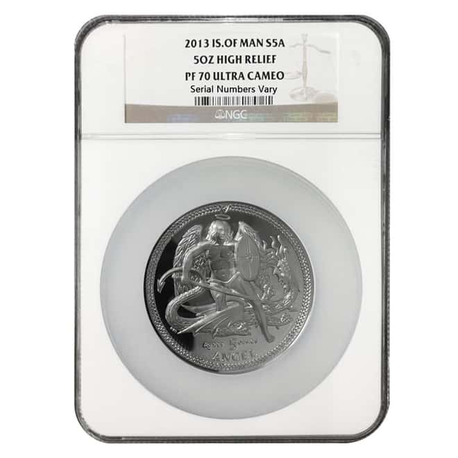 2013 Isle of Man 5 oz High Relief Proof Silver Angel NGC PF 70 UCAM (w/Box & COA)