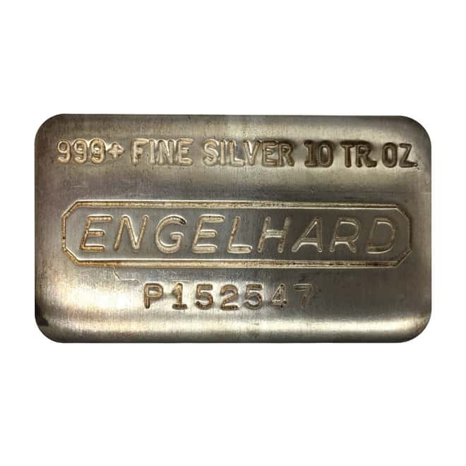 10 oz Engelhard Cast Silver Bar .999 Fine (Reverse Convex Stamping)