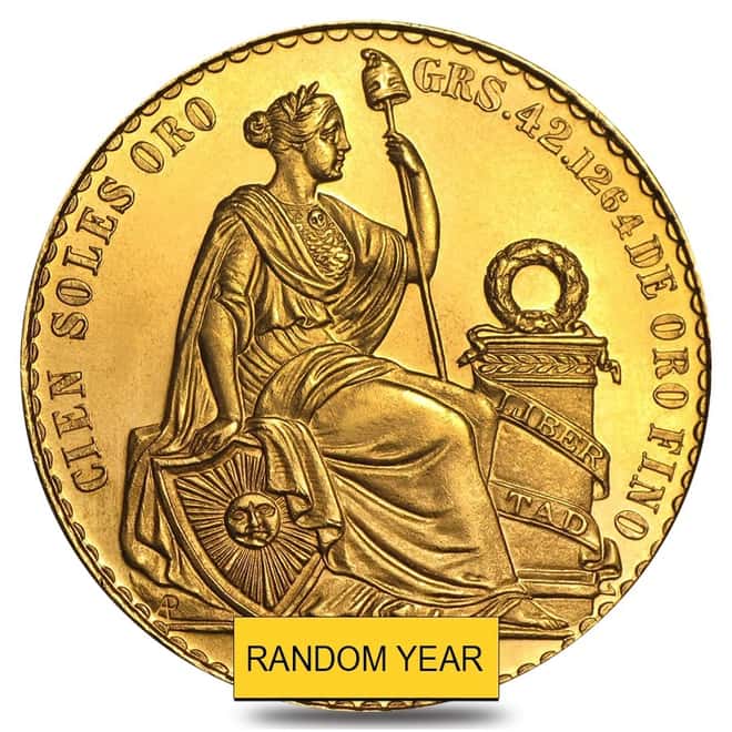 Peru 100 Soles Gold Coin AGW 1.3544 oz AU/BU (Random Year)