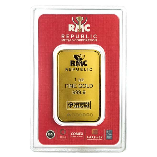 1 oz Republic Metals (RMC) Gold Bar .9999 Fine (In Assay)