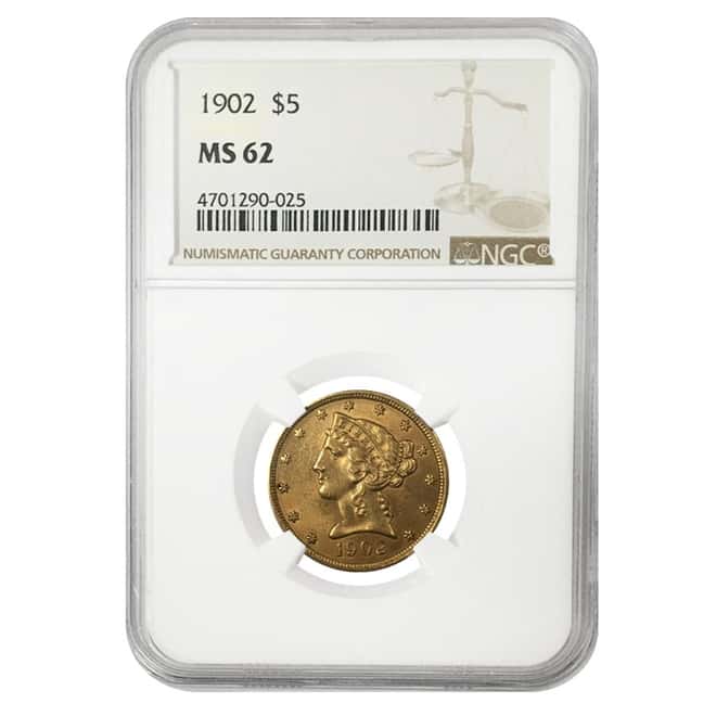 1902 $5 Liberty Head Half Eagle Gold Coin NGC MS 62