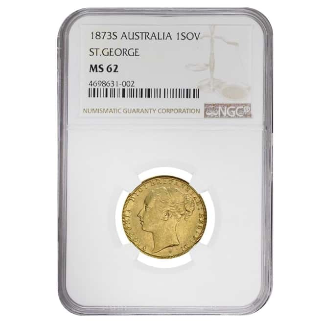 1873 S Australia Gold Sovereign Victoria Young Head NGC MS 62