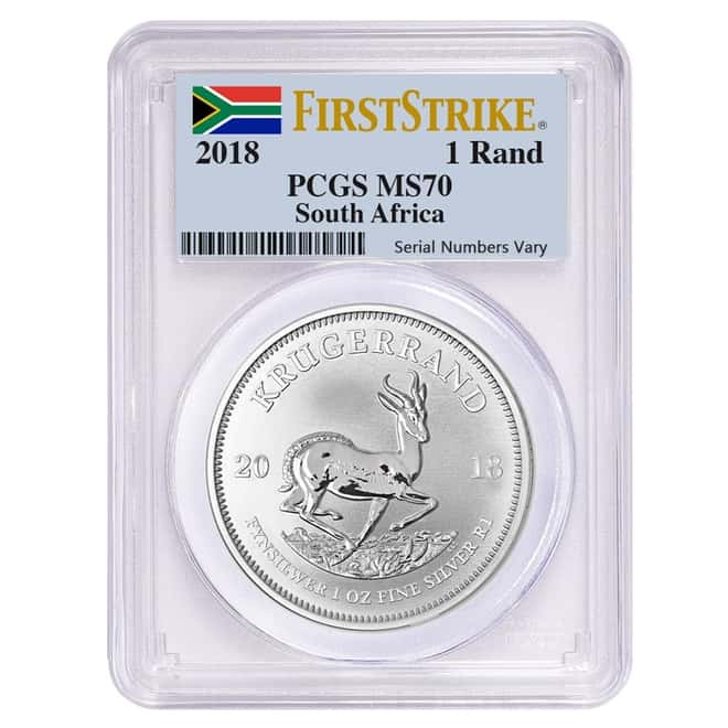2018 South Africa 1 oz Silver Krugerrand PCGS MS 70 First Strike
