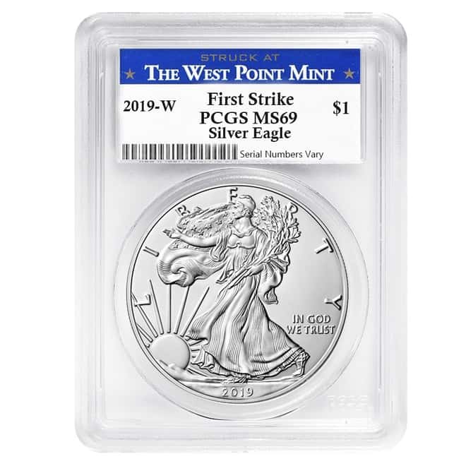 2019-W 1 oz Burnished Silver American Eagle PCGS SP 69 First Strike (WP Label) 
