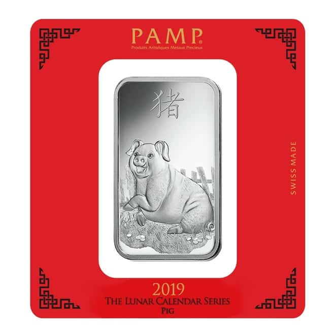 100 gram PAMP Suisse Year of the Pig Silver Bar (In Assay)