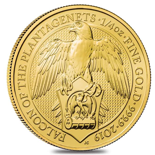 2019 Great Britain 1/4 oz Gold Queen's Beasts (Falcon) Coin .9999 Fine BU
