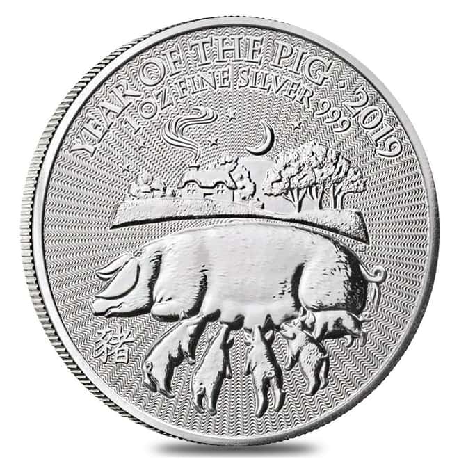 2019 Great Britain 1 oz Silver Year of the Pig Coin .999 Fine BU In Cap