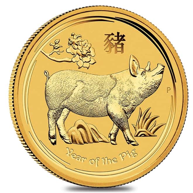 2019 1/10 oz Gold Lunar Year of The Pig BU Australia Perth Mint In Cap