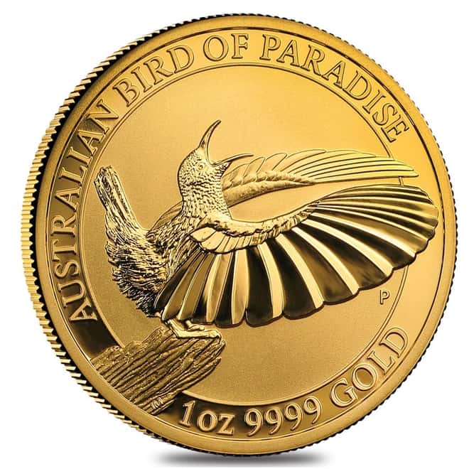 2018 1 oz Gold Bird of Paradise Victoria’s Riflebird BU Australia Perth Mint In Cap