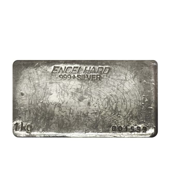 1 Kilo Engelhard Cast Silver Vintage Bar .999+ Fine (Italic Font Hallmark)