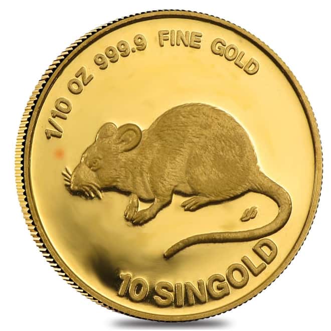 1984 1/10 oz Singapore 10 Singold Year of the Rat Gold Proof Coin (Sealed)
