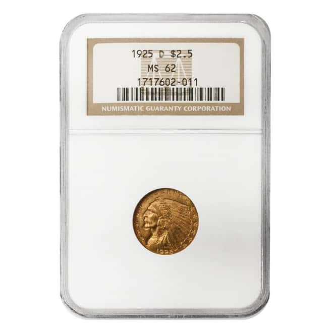 1925 D $2.5 Gold Quarter Eagle Indian Head NGC MS 62
