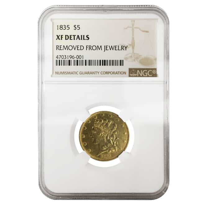 1835 $5 Classic Head Gold Half Eagle Coin NGC XF Details