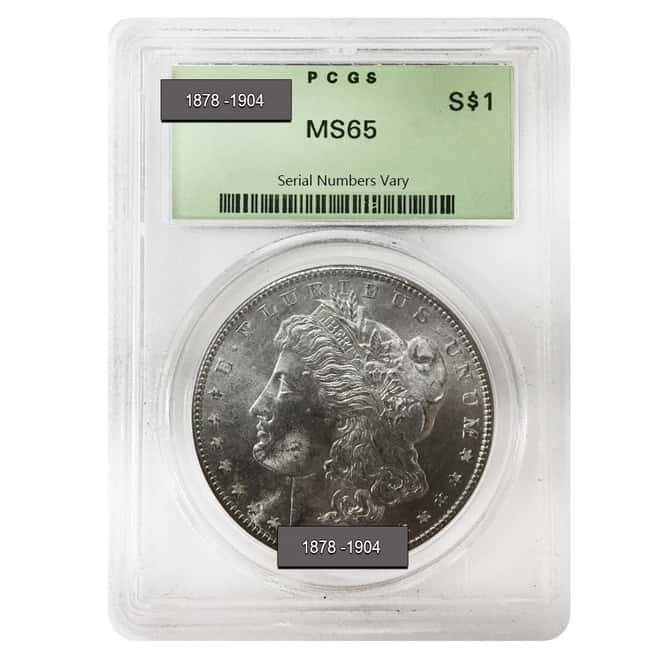 1878-1904 Morgan Silver Dollar $1 PCGS MS 65 (Random Year)