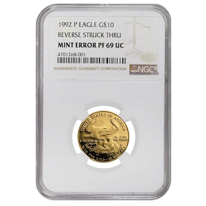 1992 P 1/4 oz $10 Proof Gold American Eagle NGC PF 69 UCAM Mint Error