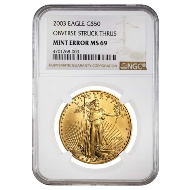 2003 1 oz $50 Gold American Eagle NGC MS 69 Mint Error (Multiple Errors)