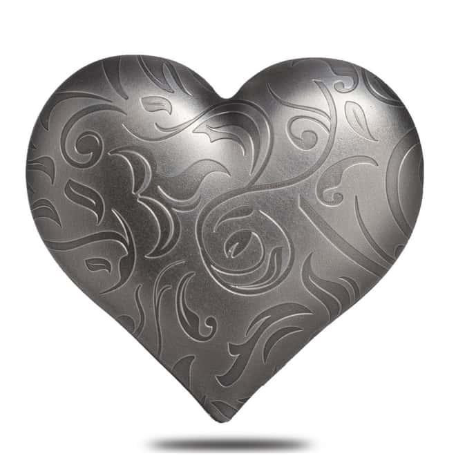 2018 1 oz Palau Silver Heart Charms High Relief Antiqued Silver Coin $5 .999 Fine (w/Box)