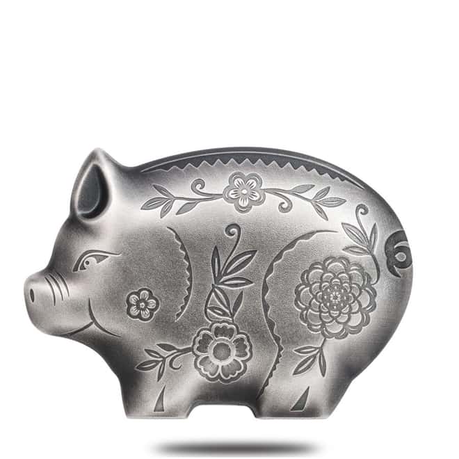 2019 1 oz Mongolia Jolly Pig High Relief Antiqued Silver Coin 1000 Togrog .999 Fine