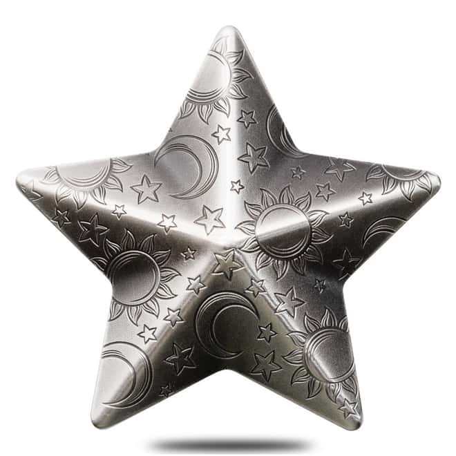 2018 1 oz Palau Twinkling Star Charms High Relief Antiqued Silver Coin $5 .999 Fine (w/Box)