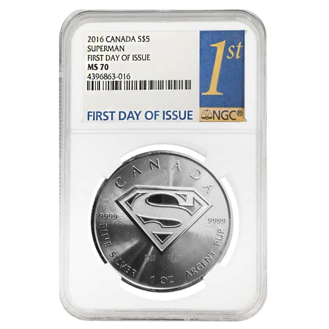 2016 1 oz Silver Canadian Superman: S-Shield NGC MS 70 FDOI (Milky)