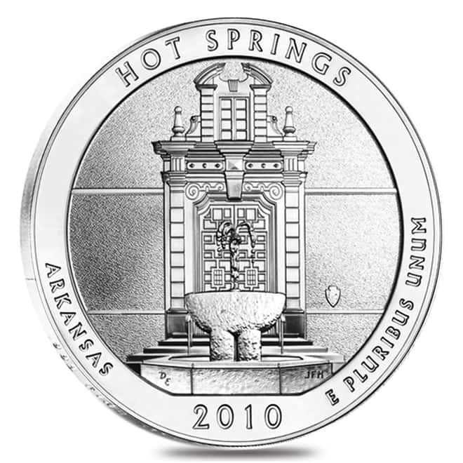 2010 5 oz Silver America the Beautiful ATB Arkansas Hot Springs National Park Coin
