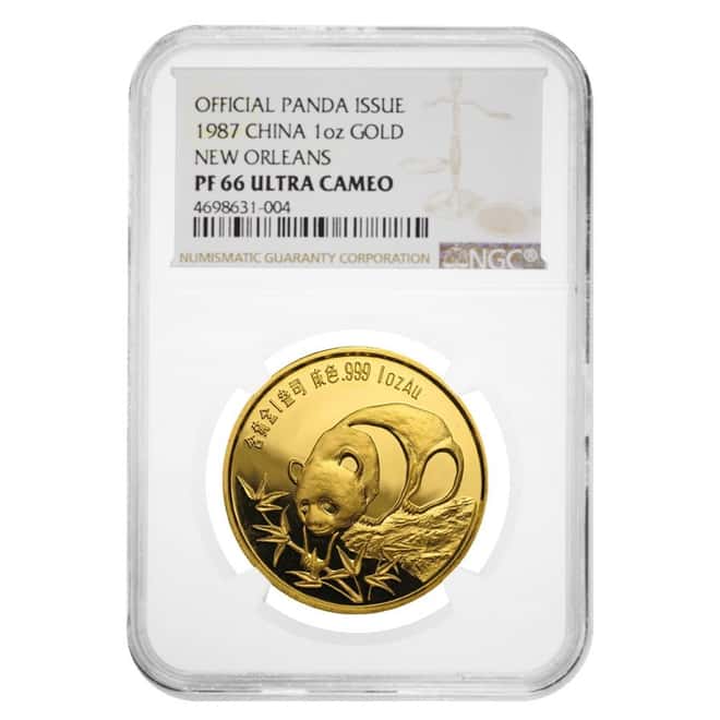 1987 1 oz Chinese Gold Panda Sino-American Friendship Medal - New Orleans NGC PF 66 UCAM