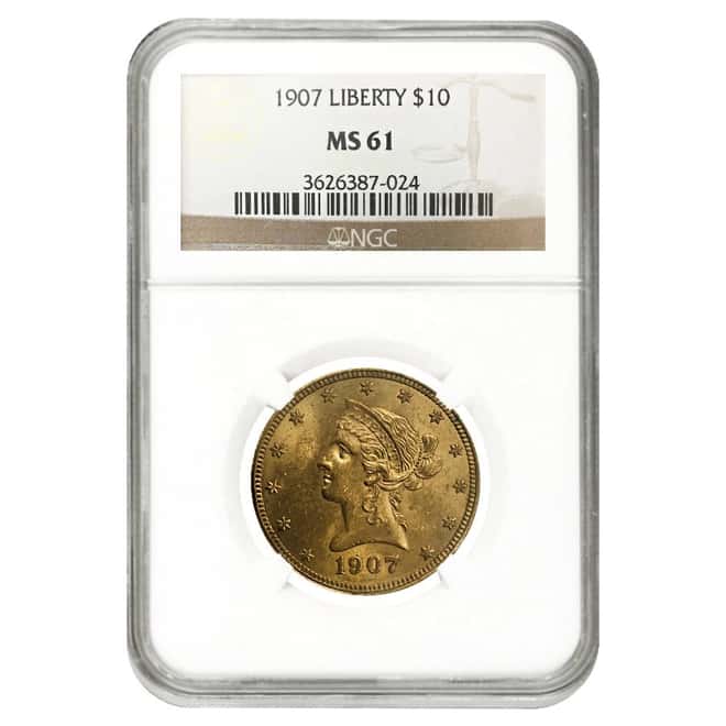 1907 $10 Liberty Head Eagle Gold Coin NGC MS 61